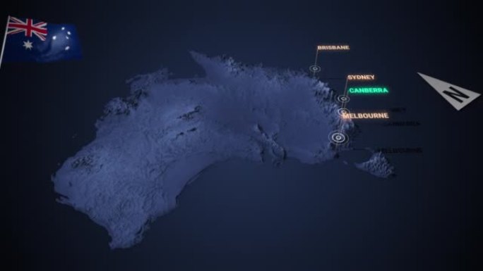 放大3d地图夜晚的澳大利亚