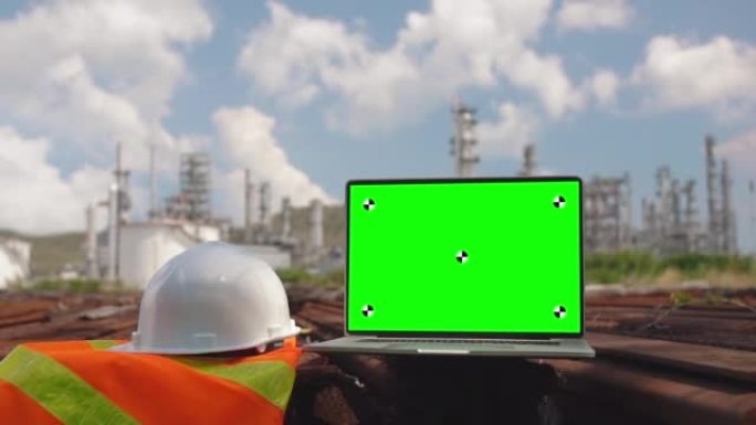大工业背景绿屏笔记本电脑