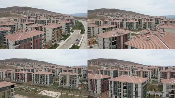 鸟瞰图新建场地房屋，城市改造区，地震后新建房屋，toki建筑，新技术房屋