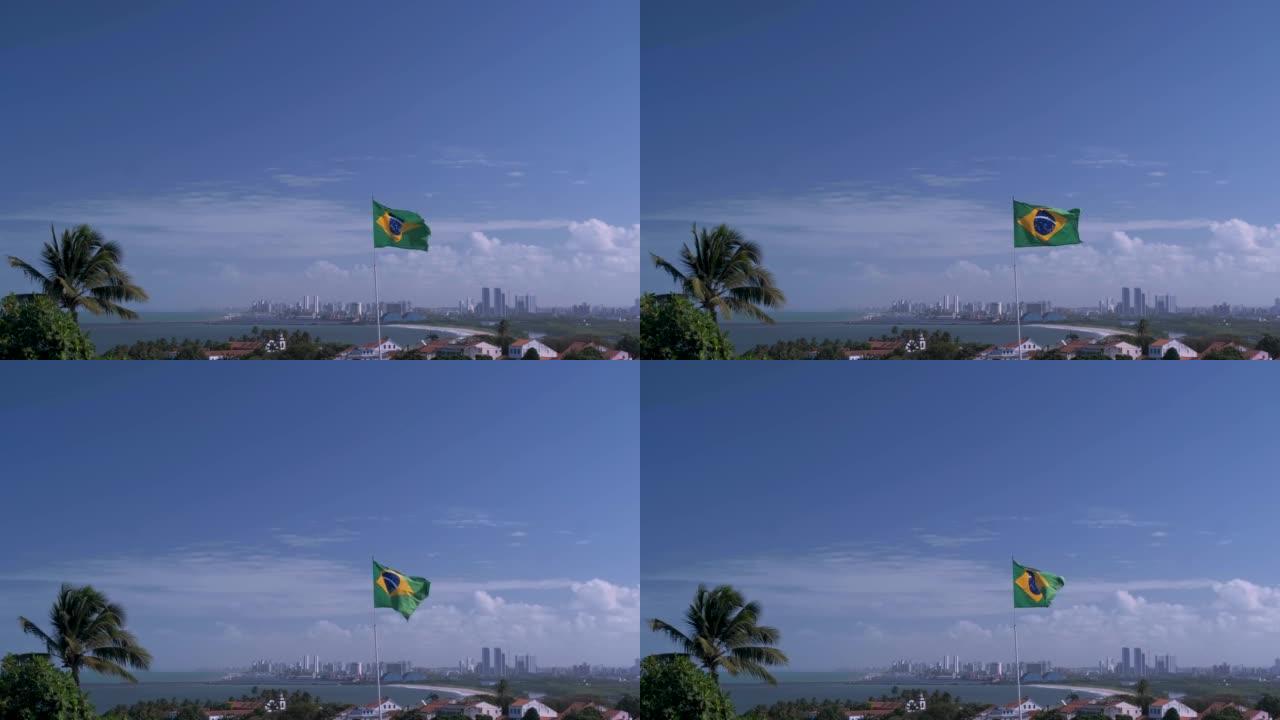 巴西国旗在奥林达天空