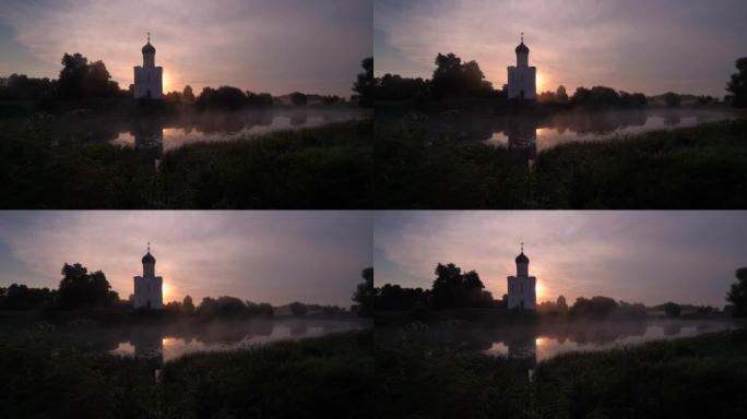 俄罗斯弗拉基米尔地区Nerli churth的清晨日出。