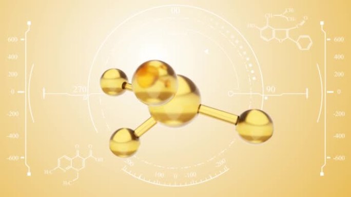 3D动画分子宏原子细胞精华液乳霜，胶原蛋白透明水晶精华液和维生素护肤，清晰的背景。