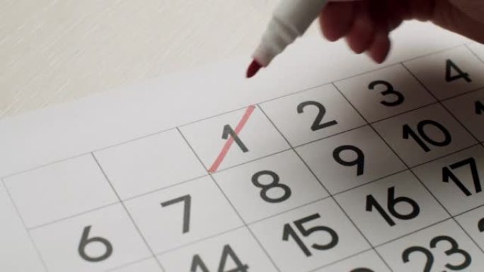 日历的第1个月日期被划掉了。在日历上签名一天。