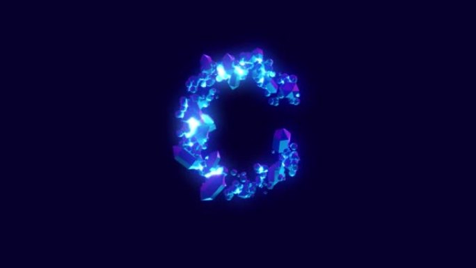 神奇的蓝色钻石或冰冻的冰字母-字母C，孤立-循环视频