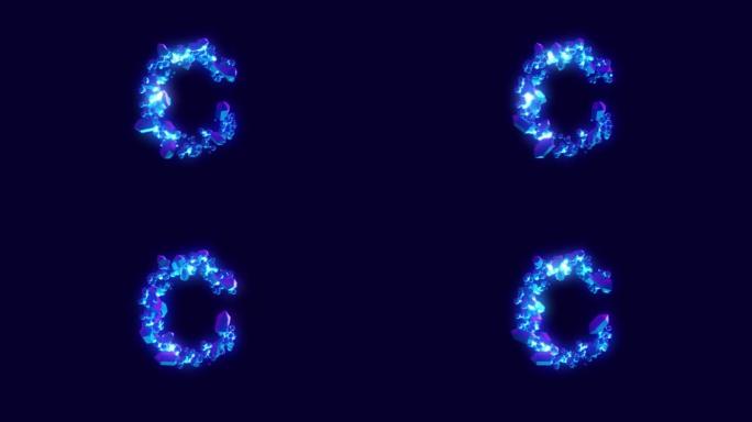 神奇的蓝色钻石或冰冻的冰字母-字母C，孤立-循环视频