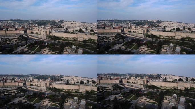 大卫塔和耶路撒冷老城城墙，日落，天线