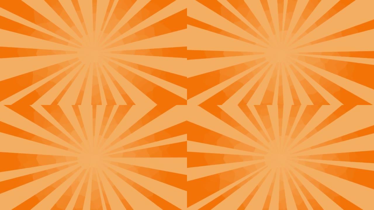 抽象复古浅橙色阳光背景。矢量星爆光束运动图形动画。无缝循环镜头。