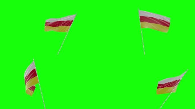 手持挥舞的旗帜北奥塞梯-阿拉尼亚共和国与绿幕背景3d建模和动画循环- Cgi北奥塞梯-阿拉尼亚共和国