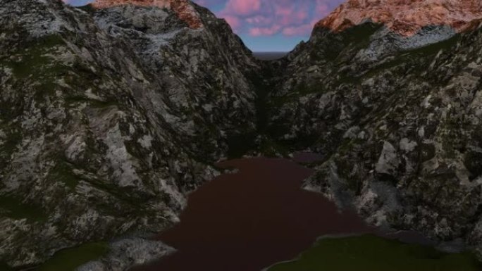 用热气球飞越山中的湖泊。3d渲染