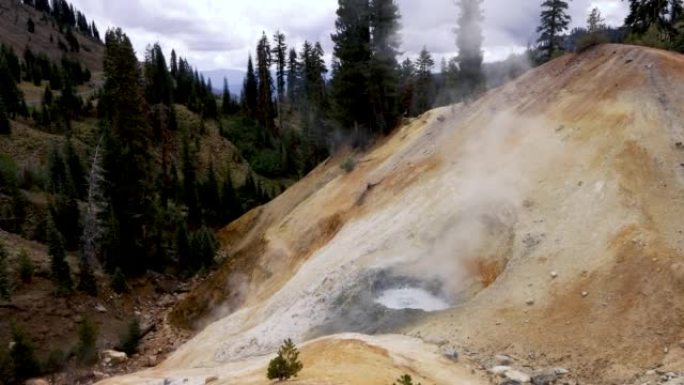 硫磺在拉森火山国家公园工作。加利福尼亚州拉森的热液喷口