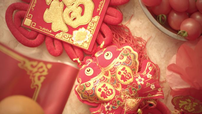 春节氛围桌上福字中国节