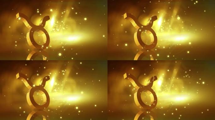 3D符号金牛座十二生肖符号金色带粒子效果