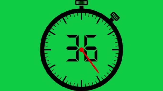 用秒表从60倒计时到0。色度绿色背景的单色4k视频。