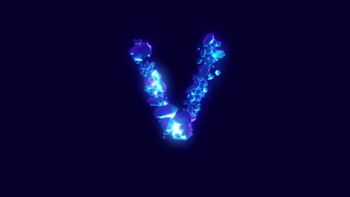 神奇的蓝色亮丽或冰冻的冰字母-字母V，孤立-循环视频