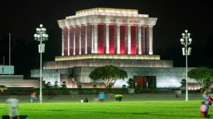 越南河内，历史地标胡志明陵墓夜景