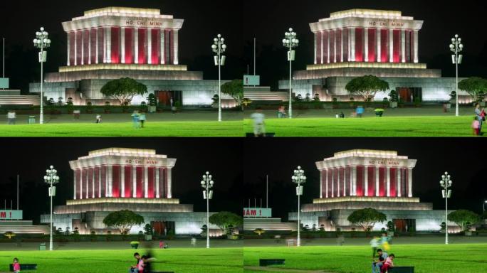 越南河内，历史地标胡志明陵墓夜景