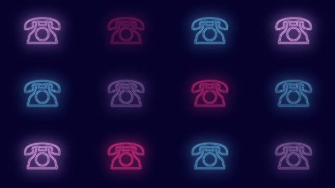 霓虹灯彩色复古电话图案在夜晚