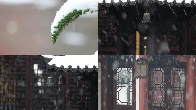中国建筑下雪背景