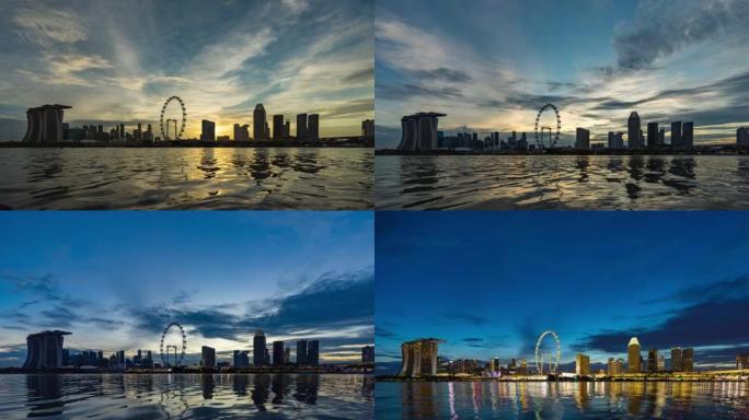新加坡城市的剪影，白天到晚上的时间流逝