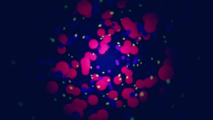 飞行粒子的抽象3D动画。圆球在太空中的运动。发光运动组成。