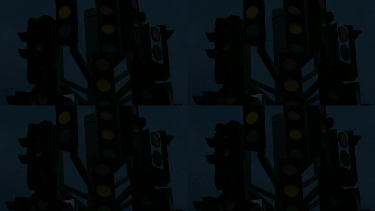 夜间交通信号信号灯夜间拍摄