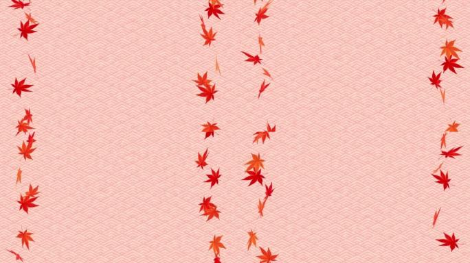 屏幕边缘有落叶枫叶的日本图案背景的循环动画视频