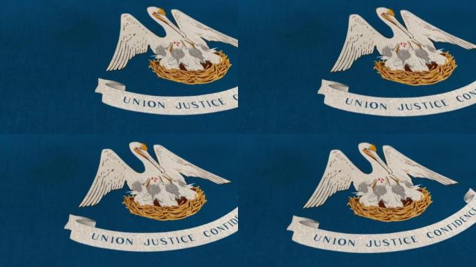 动画州路易斯安那州的旗帜动画库存视频纹理3d渲染-高度详细的织物图案