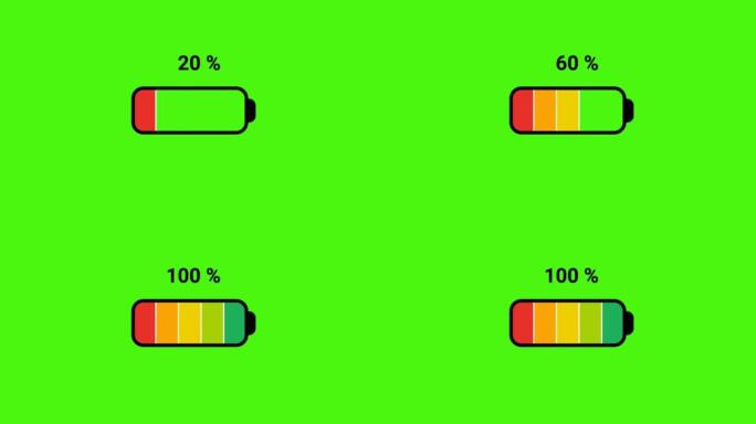绿屏电池图标充电从0到100%。