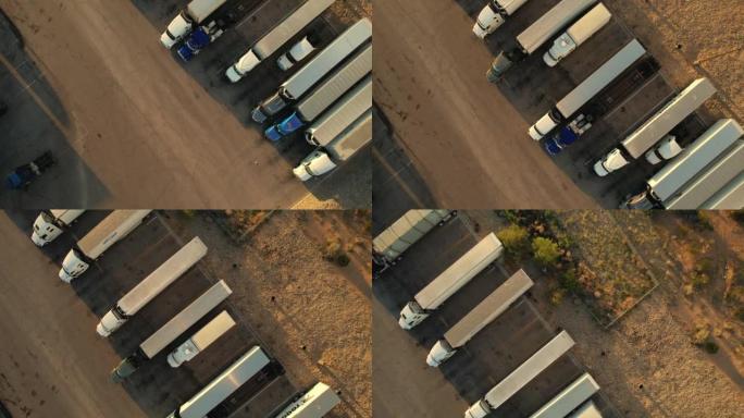 美国德克萨斯州卡车停靠站/加油站的几个半决赛正上方 -- 无人机景观