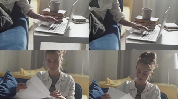 女人在笔记本电脑上打字并为会议做准备