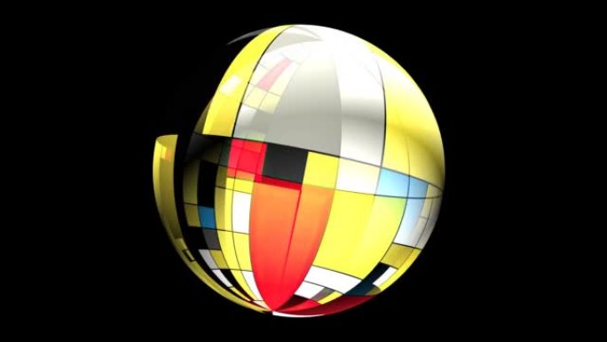 彩色矩形蒙德里安风格在球体上旋转