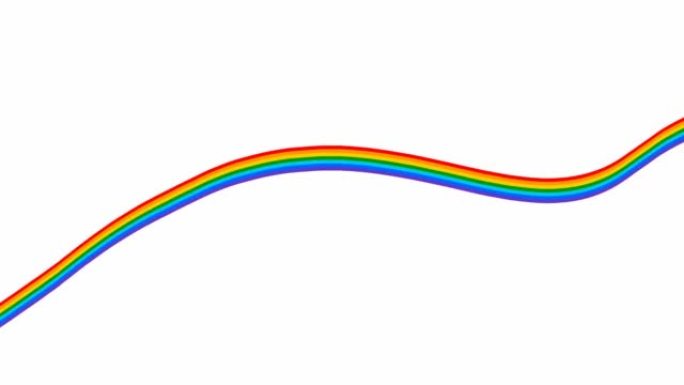 动画彩色条纹。装饰彩虹线。波浪逐渐改变形状。循环视频。孤立在白色背景上的平面矢量插图。