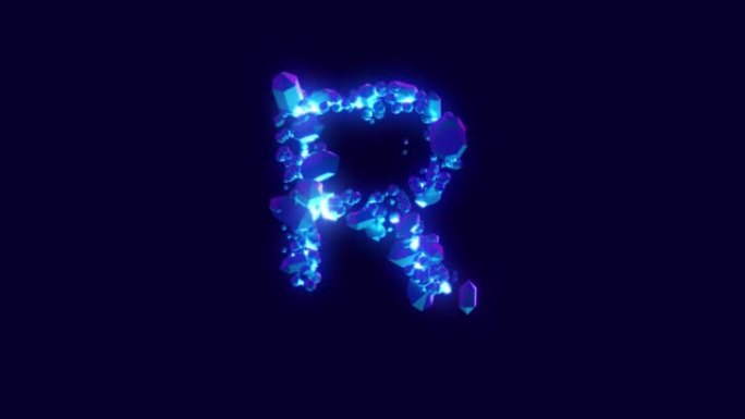 神奇的蓝色亮丽或冰冻的冰字母-字母R，孤立-循环视频
