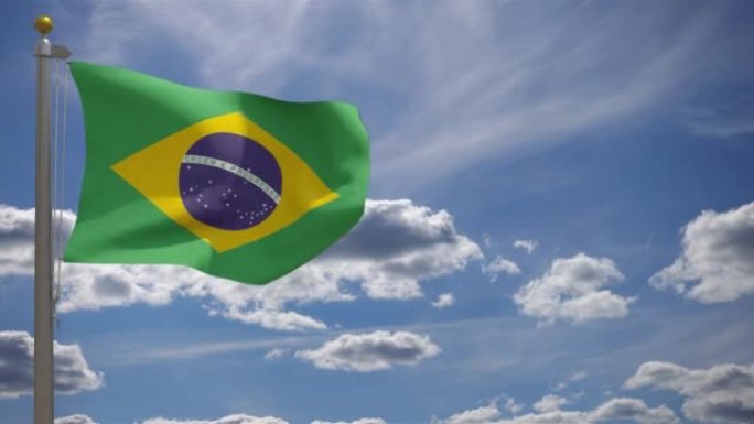 巴西国旗与旗杆上的旗帜，3D渲染，两面旗帜