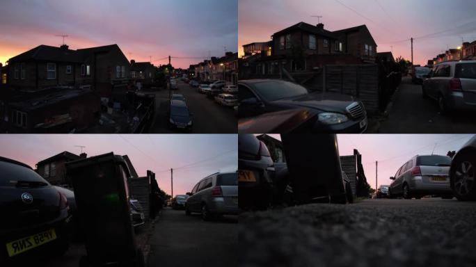 英格兰卢顿市日落时戏剧性的红色天空