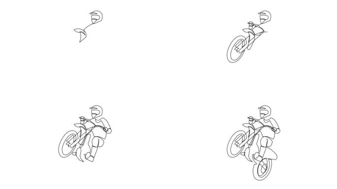 单线越野摩托车手自画动画。动画极限运动概念