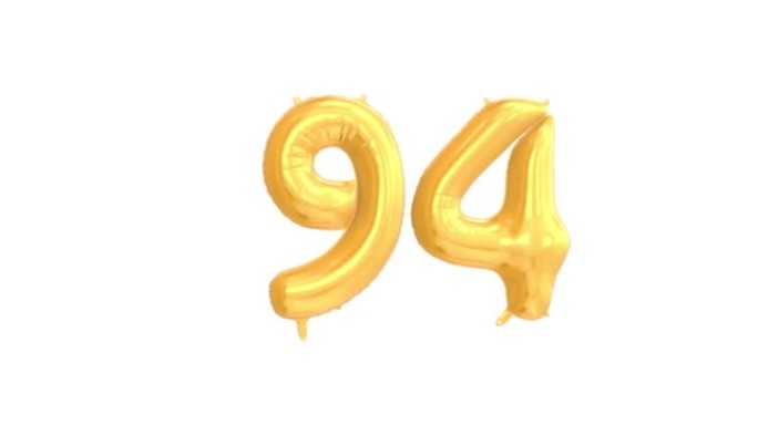 Helium Gold Balloon with Number 94. Loop Animation