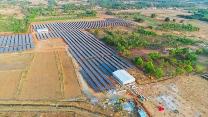 An aerial bird eye view of solar farm