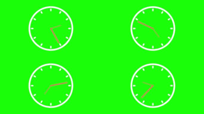 时钟动画在12小时4k视频股票视频时钟，手表-钟表，动画-运动图像，计时器，图标，绿色背景
