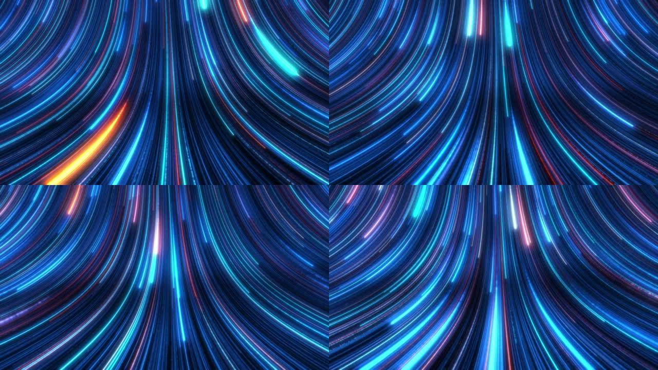 无缝循环，带粒子背景的抽象蓝色运动辉光轨迹。