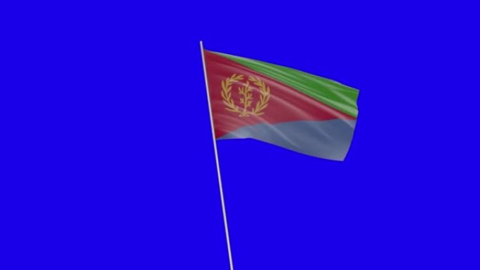 手握挥舞的厄立特里亚国旗与绿幕背景3d建模和动画循环- Cgi厄立特里亚国旗被挥舞的旗帜在绿幕背景C