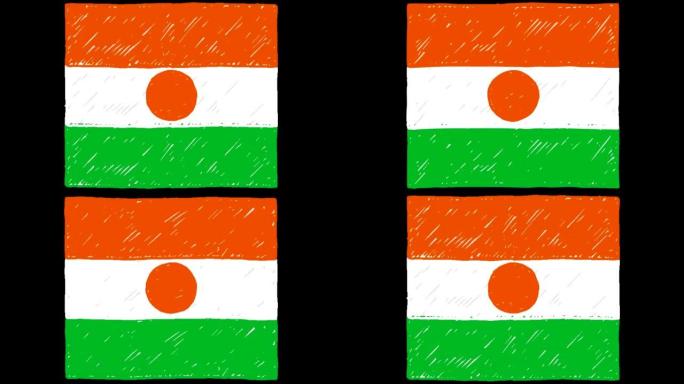 尼日尔国家国旗标记或铅笔素描循环动画视频