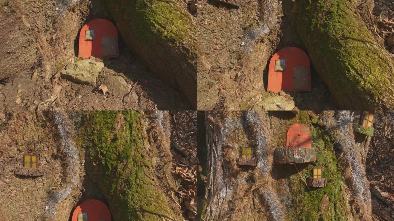 意大利精灵因沃里奥步道树干上橙色精灵门房的详细信息。基座向上