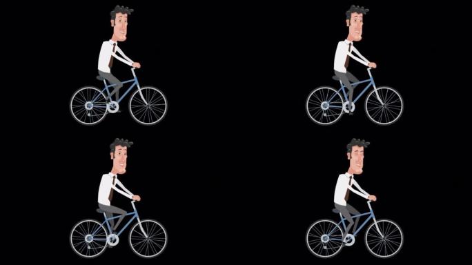 卡通男店员角色骑自行车动画带阿尔法频道