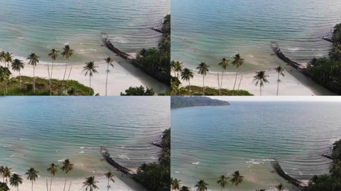 东南亚天堂风光棕榈在koh kood海滩无人机空中波浪天空海洋热带白沙