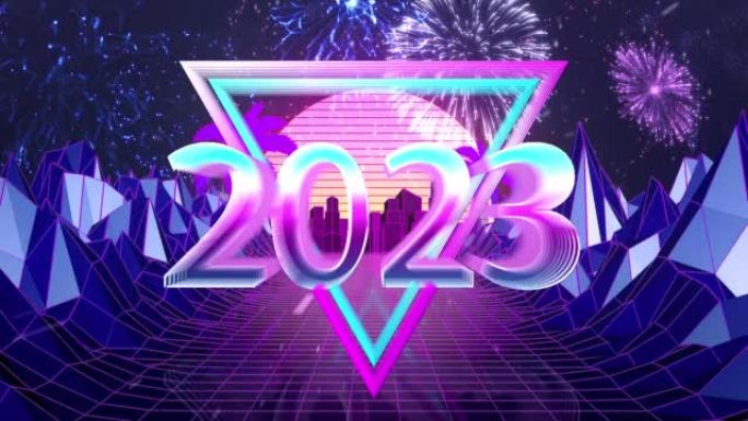 Happy new year 2023 greeting in retro style, vinta