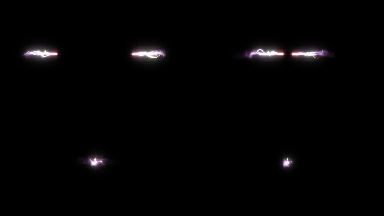 黑色背景上隔离的两条光纹，从两侧到中间，4k视频元素