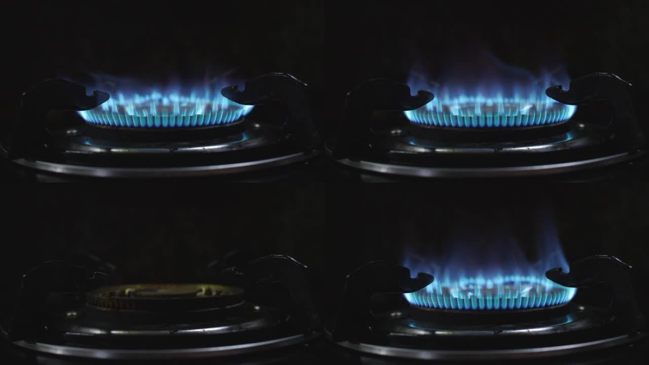 炉子上的蓝色火焰开火烈焰烈火