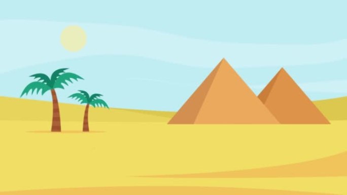 带有金字塔建筑的沙质绿洲沙漠