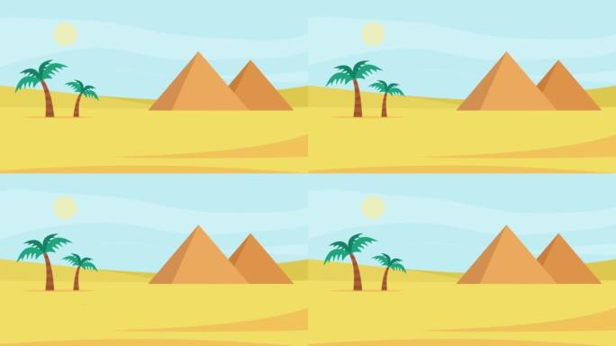 带有金字塔建筑的沙质绿洲沙漠